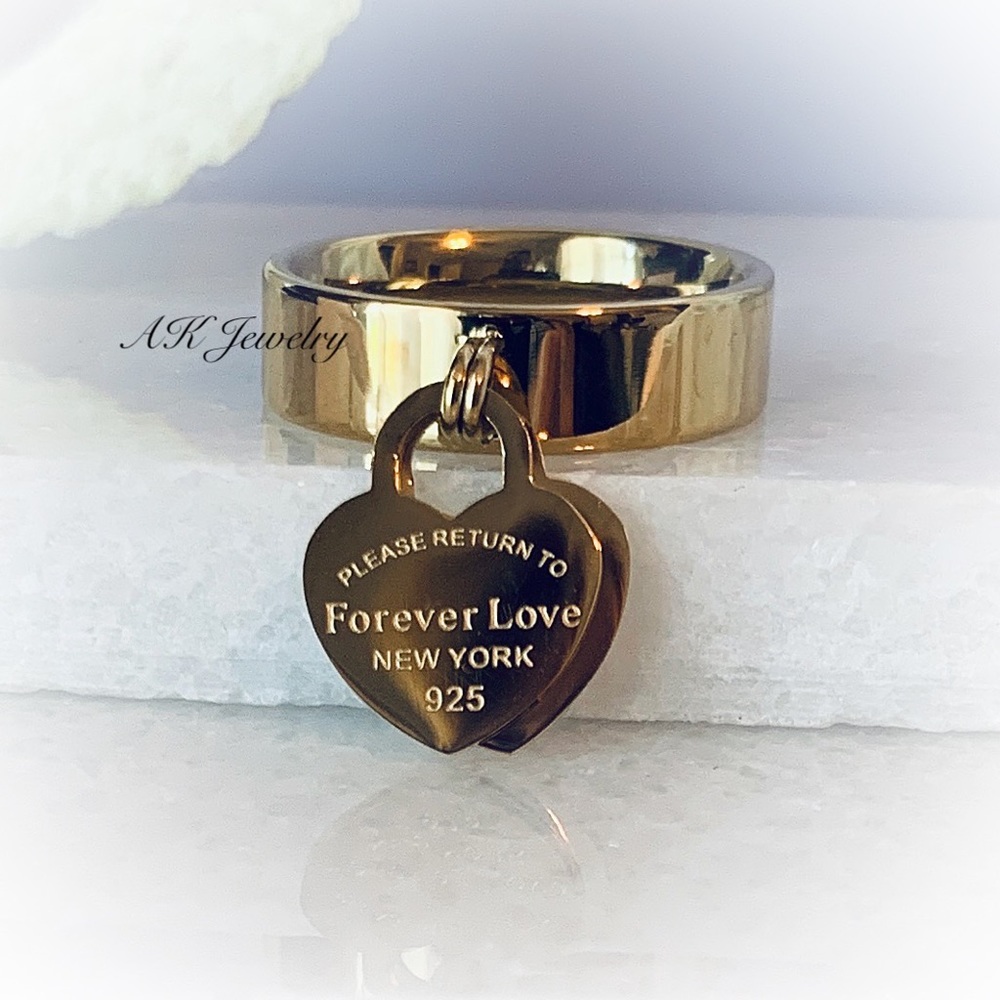 đź’Ž18k Dangle Heart RING, Please Return to words, 2 Hearts - Picture 6 of 6